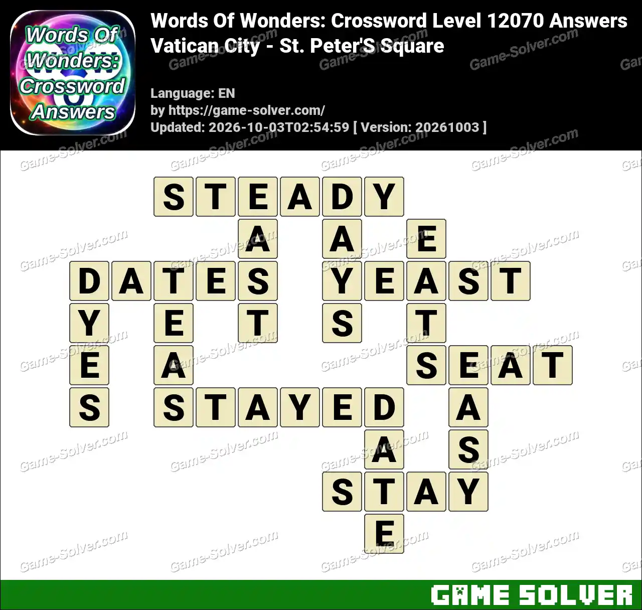 Words Of Wonders: Crossword Level 12070 Answers – Vatican City – St. Peter’S Square